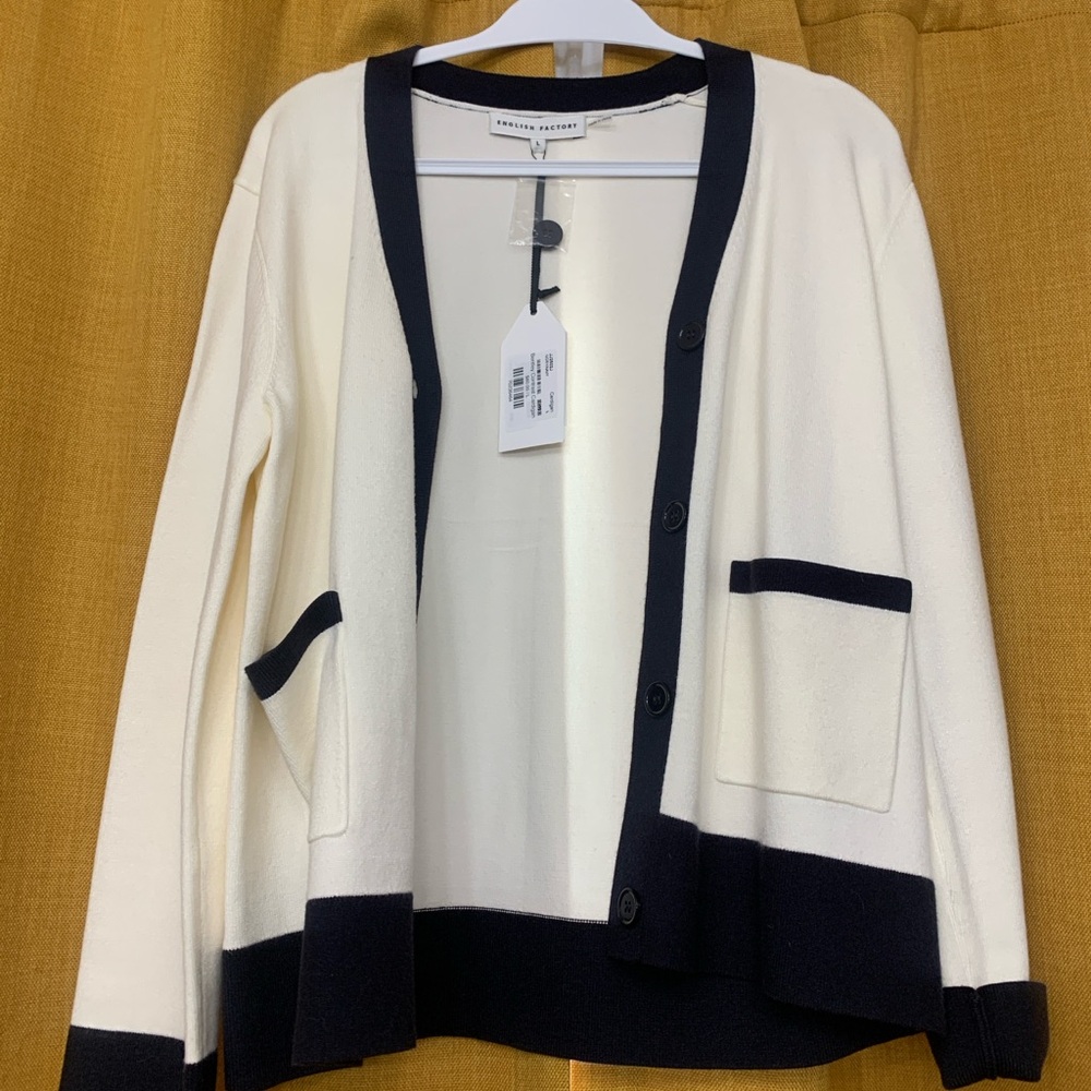 ENGLISH FACTORY CONTRAST V NECK CARDIGAN